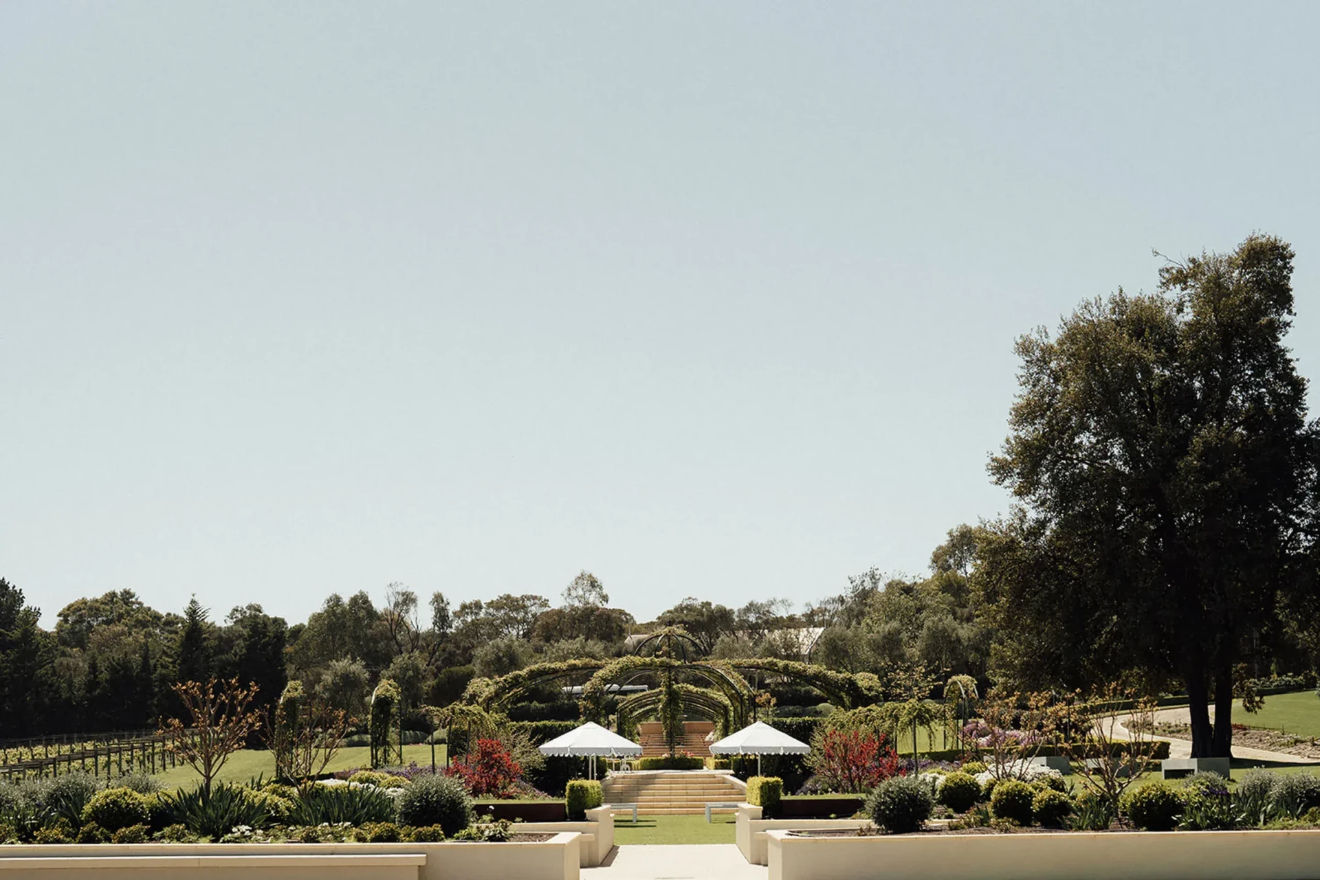 Sunnyside Estate gardens with the pergola and ceremony steps